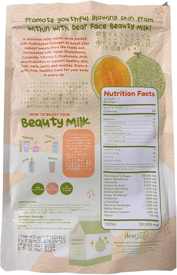 2 Packs Beauty Milk Japanese Collagen Strawberry &amp Melon Drink - 50000mg Hydrolyzed Collagen