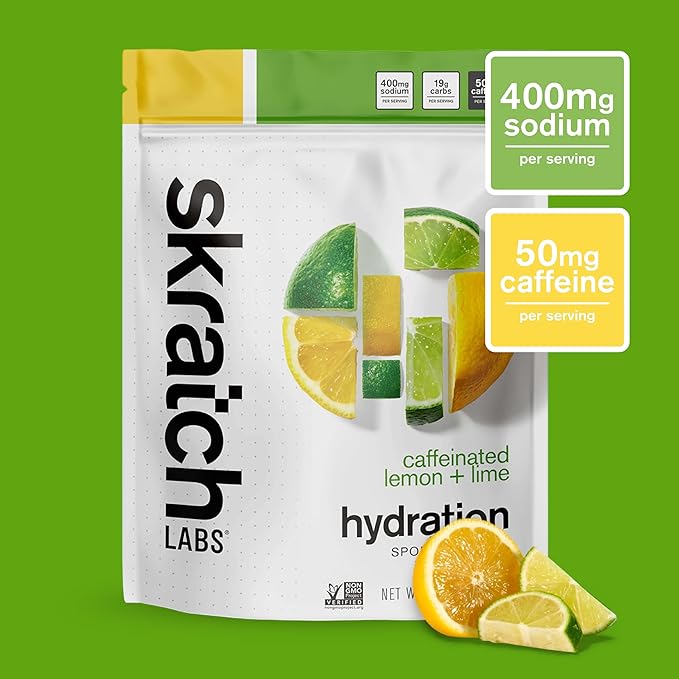 Skratch Labs Hydration Sports Drink Mix with Caffeine – Real‑Fruit Electrolyte Powder for Fast Hydration &amp Energy | Lemon Lime | 20 Servings | Vegan Non‑GMO Clean Ingredients