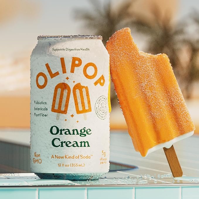 OLIPOP Prebiotic Soda Pop Orange Cream A New Kind of Soda Packed with Prebiotics Fiber and Botanicals Gluten Free GMO Free 12oz (12-Cans)