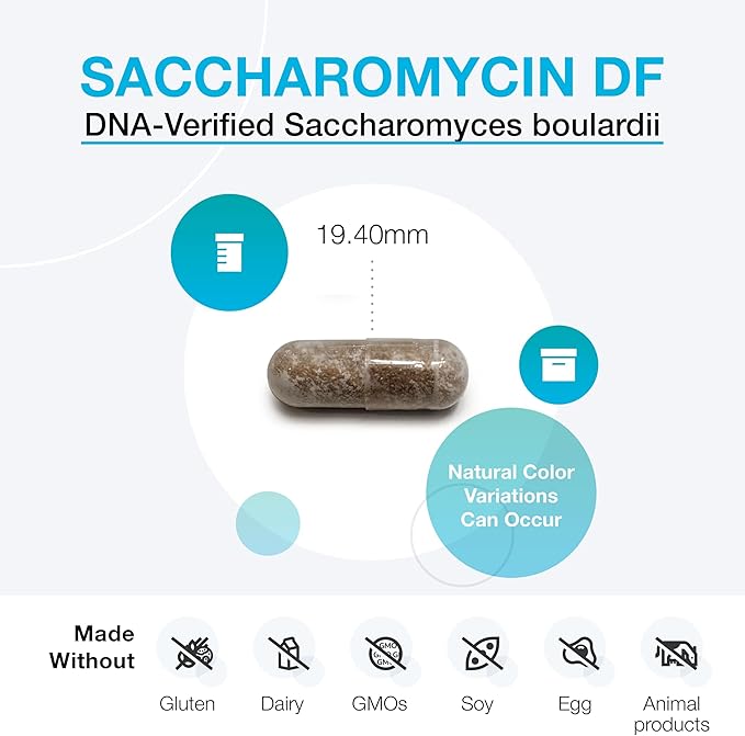XYMOGEN Saccharomycin 10B - Stomach Acid-Resistant DNA-Verified Saccharomyces boulardii - Dairy Free Yeast Probiotics for Gut Support &amp Immune Health - Formerly Saccharomycin DF (60 Capsules)