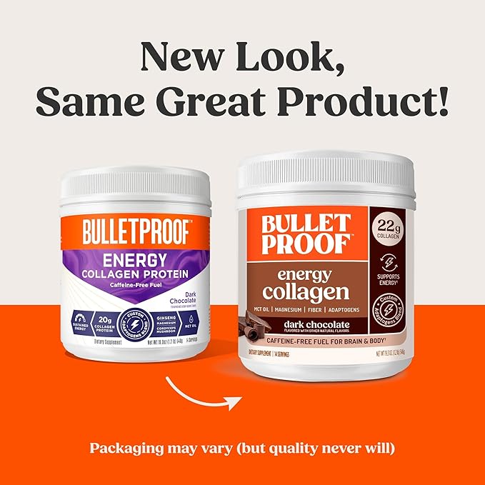 Bulletproof Dark Chocolate Energy Collagen Protein 19.3 Ounces Caffeine-Free Fuel with Vitamins and Antioxidants Blend with Ginseng Magnesium Cordyceps Mushroom