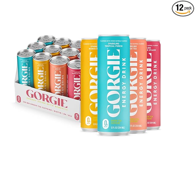 GORGIE Sugar Free Natural Energy Drinks BestSellers Variety (12 Pack) - Healthy Energy Drinks - Natural Coffee Replacement with Green Tea Caffeine and Biotin - 150mg Caffeine Vegan &amp Low Calori