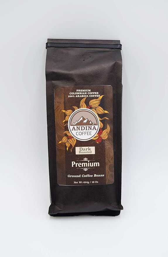 Andina Colombian Dark Premium Roast Ground Coffee - Low Acidity 100% Arabica Ground Coffee 5LB
