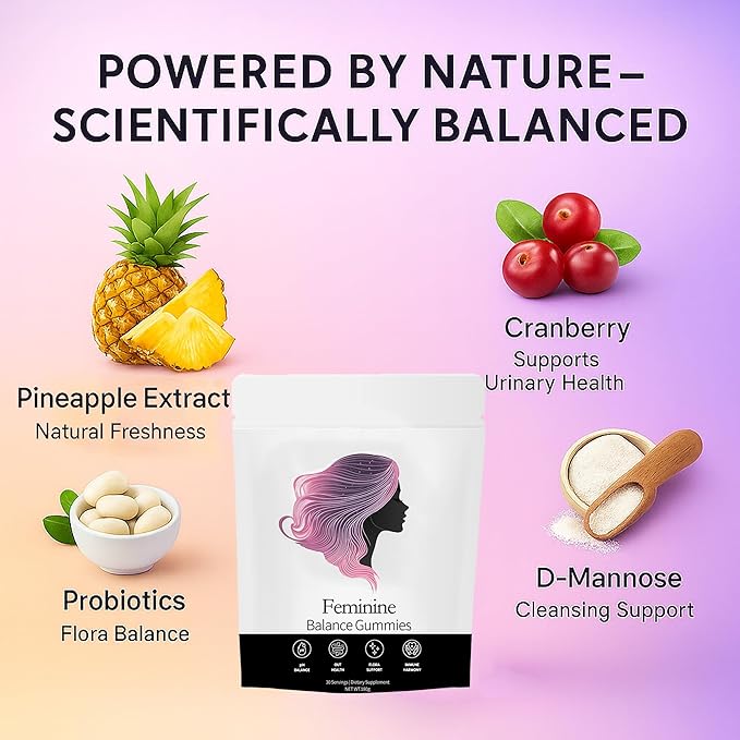 Feminine Balance Gummies Pineapple Gummies for Women Ph Probiotic Blend Hawaiian Pineapple Flavored 60 Gummies