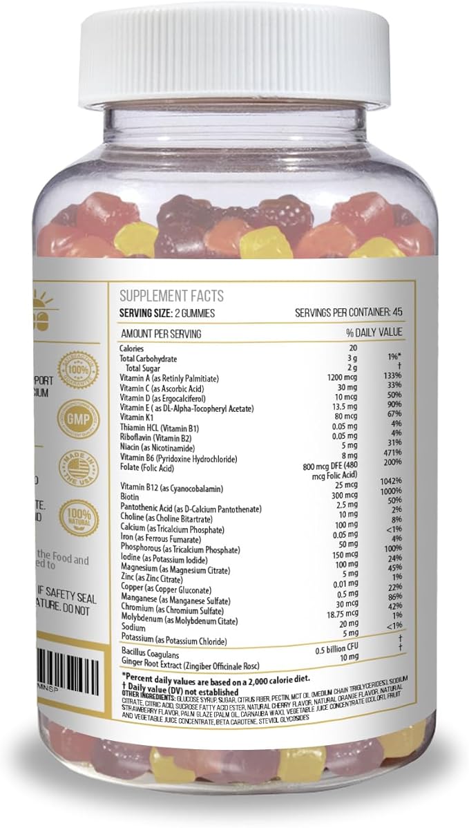 ACTIF Organic Bariatric Gummies with 25+ Organic Vitamins and Minerals for Bariatric Surgery Gastric Bypass Surgery Advanced Formula - 90 Count