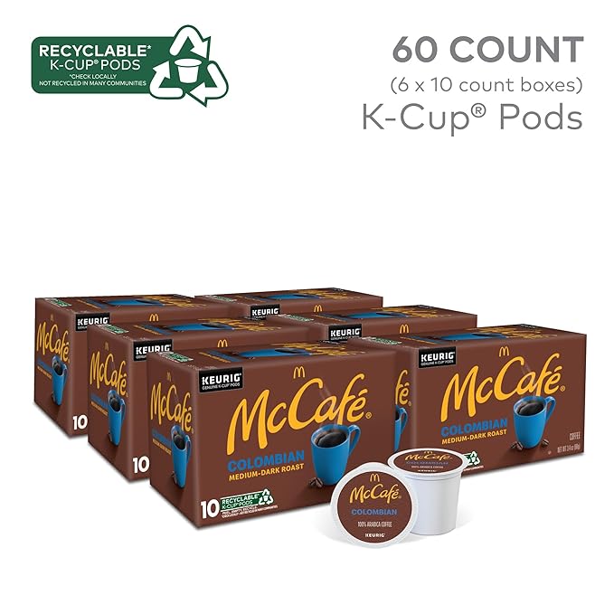McCafe Colombian Single Serve Coffee Keurig K-Cup Pods Medium Roast 60 Count (6 Packs of 10)