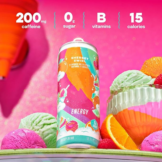 New Alanni Energy Drink Assorted 6 Pack – Cotton Candy Strawberry Sunrise Sherbet Swirl Flavors – Sweet Refreshing Powerful Energy Boost Drinks Zero Sugar Low-Calorie 12 fl oz Cans
