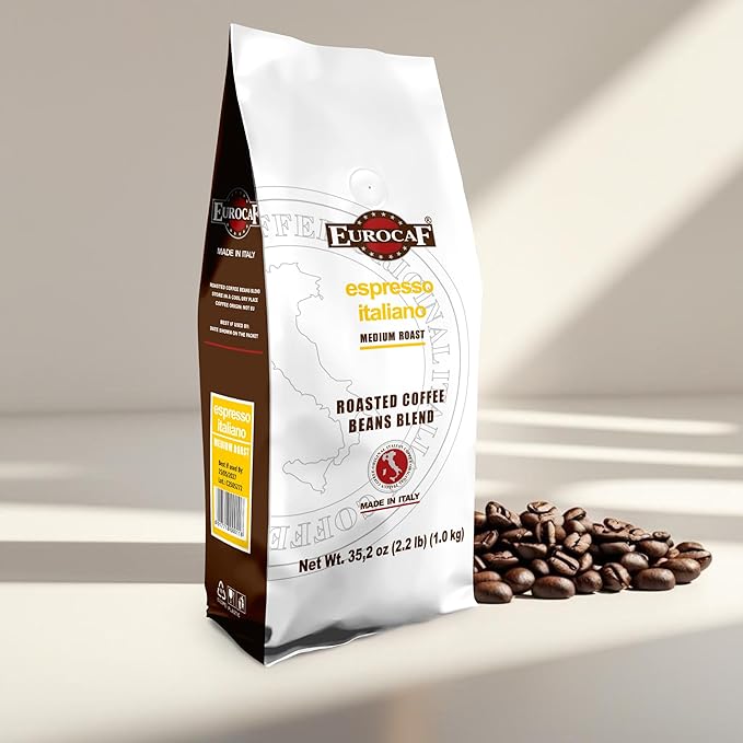 Eurocaf Espresso Italiano Blended Whole Bean Coffee Medium Roast 2.2 Ib bag Original Italian Coffee (Pack of 1)