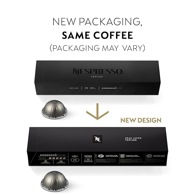 Nespresso Capsules Vertuo Fortado Gran Lungo Americano Dark Roast Espresso Coffee 30 Count Coffee Pods Brews 5.0oz.