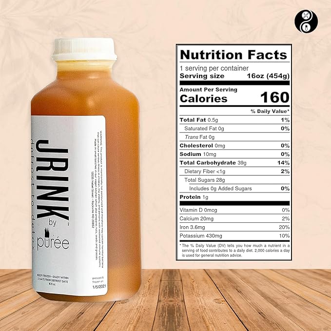 JRINK by Purée Gold Rush Cold Pressed Juice Cleanse with Organic Lemon Ginger Detox Drink from Raw Fruit and Vegetable Juice No Preservatives Healthy Cleanse 16oz Bottles 18 Pack