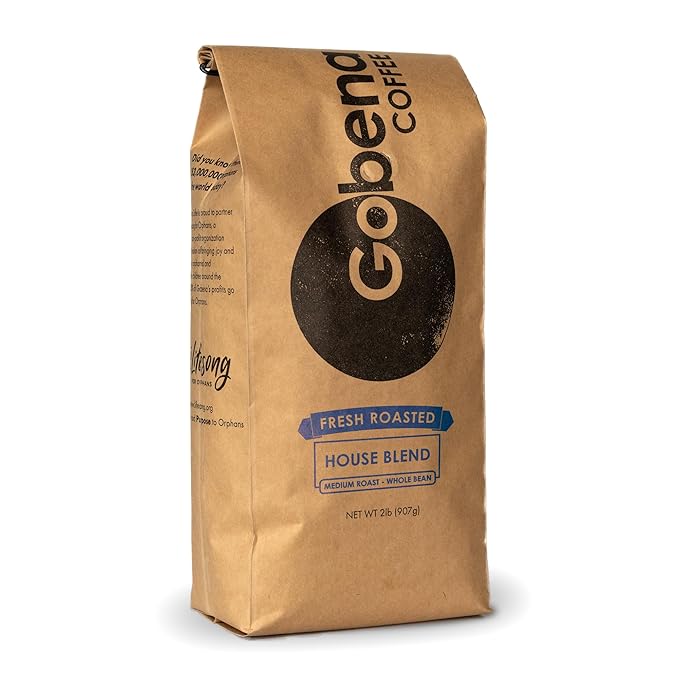 Gobena Coffee 2lb House Blend Medium Roast Whole Bean 100% Arabica 32oz Bulk Coffee