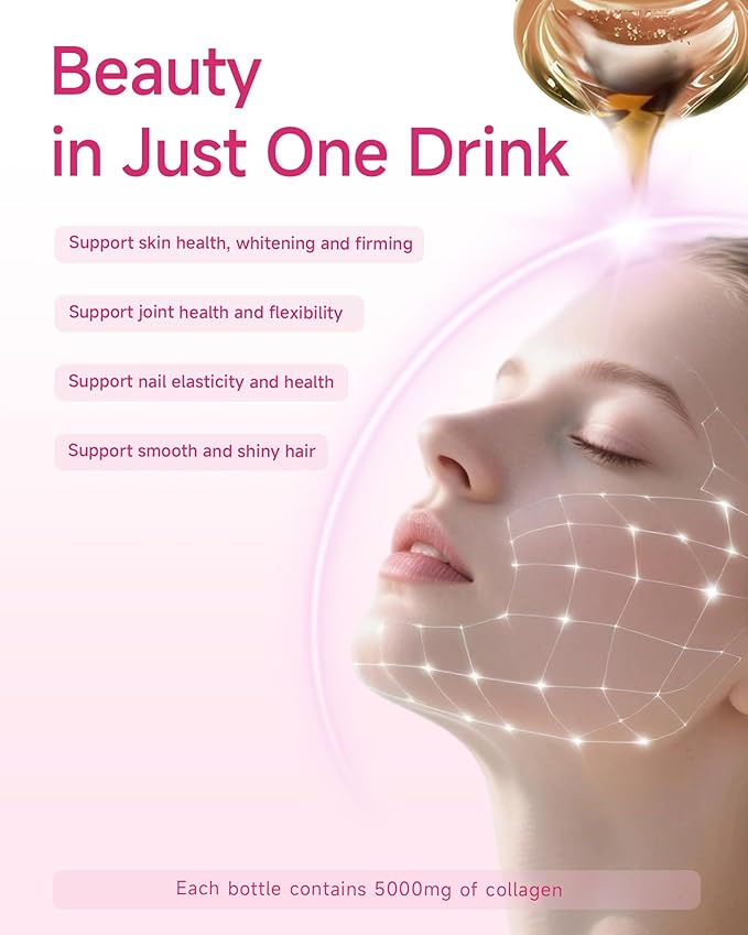 Ageless Beauty Marine Collagen Drink Liquid Collagen from Franch with 5000mg Hydrolyzed Collagen Korean Collagen Tripeptide and Skipjack Elastin Peptide Supports Skin Less Wrinkles 0 Additives