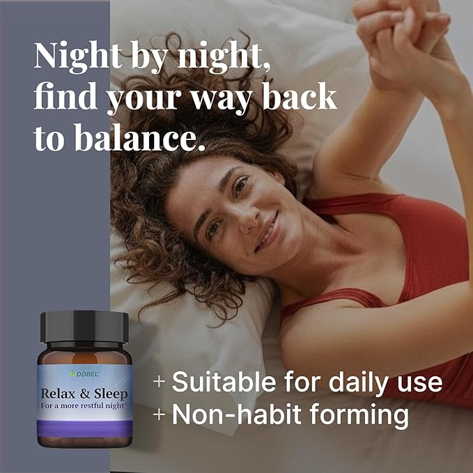 DOBEL Relax &amp Sleep - Melatonin Free Sleep Aid for Adults - Magnesium Glycinate Ashwagandha GABA &amp 5-HTP - Non-Habit Forming Support for Deep Sleep &amp Evening Calm - 60 Tablets