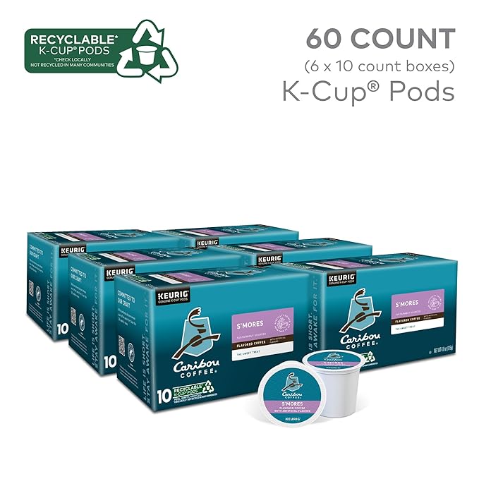 Caribou S’mores Cabin Coffee Single Serve Keurig K-Cup Pods Medium Roast Coffee 60 Count (6 Packs of 10)