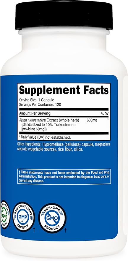 Nutricost Turkesterone Dietary Supplement 600mg 120 Capsules - Vegetarian Non-GMO &amp Gluten Free