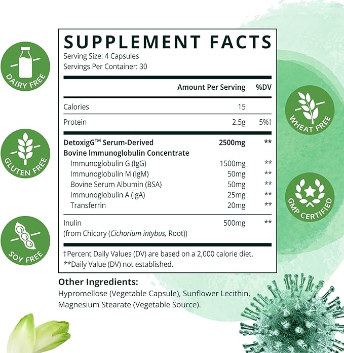 IgG Immunoglobulin Supplement - IgG IgM IGA &amp Inulin - Bovine Colostrum Supplement Alternative - Dairy-Free Bovine Immunoglobulin Capsules (240 Capsules)