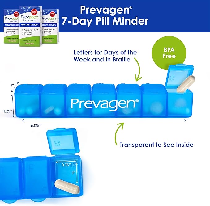 Prevagen Regular Strength - 180 Capsules (6 Month Supply) | Formulated for Your Brain | 10mg of Apoaequorin Plus Vitamin D3 with 7-Day Pill Minder