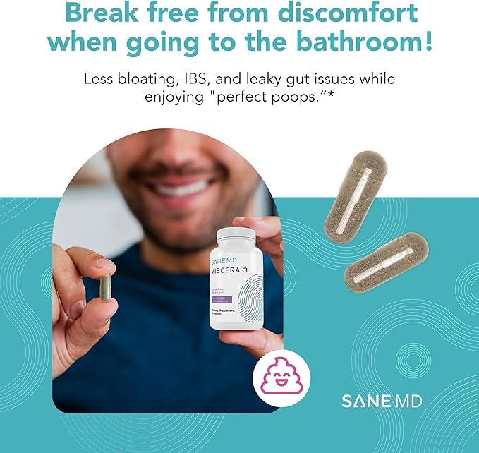 SANE MD - Viscera 3 Postbiotics with Tributyrin - Sodium Butyrate Supplement for Gas and Bloating Relief - Gut Health - IBS &amp Leaky Gut Butyric Acid Supplement - NSF Certified - 30 Capsules
