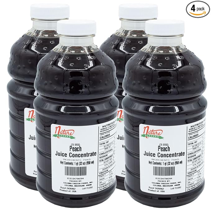 Nature Blessed 100% Pure Peach Fruit Juice Concentrate - 4 Quarts (4/32 fl oz bottles) Home Vintners Brewers Mead Ale Hard Cider Smoothies Jelly