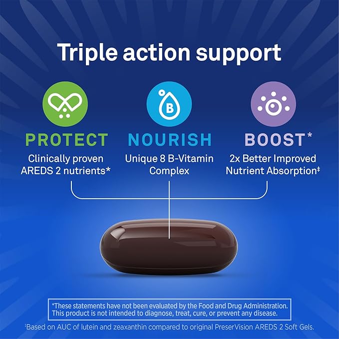 PreserVision AREDS3 Eye Vitamins #1 Eye Doctor Recommended Brand AREDS2 Formula with Additional 8 B-Vitamin Complex Promotes Healthy Cellular Eye Function* 3-in-1 Macular Supplement 160 Softgels