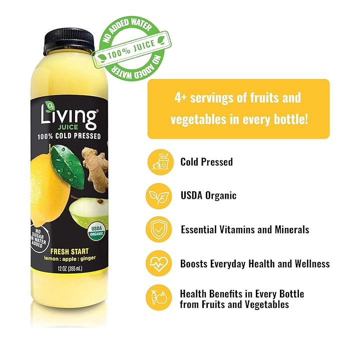 O2 Living Juice Cold Pressed Drink - Fresh Start Organic Juice Variety Pack - No Added Sugars or Water Naturally Sweetened from Fruits Rich in Nutrients &amp Vitamins - 12oz (6-Pack) + 4oz (5-Pack)