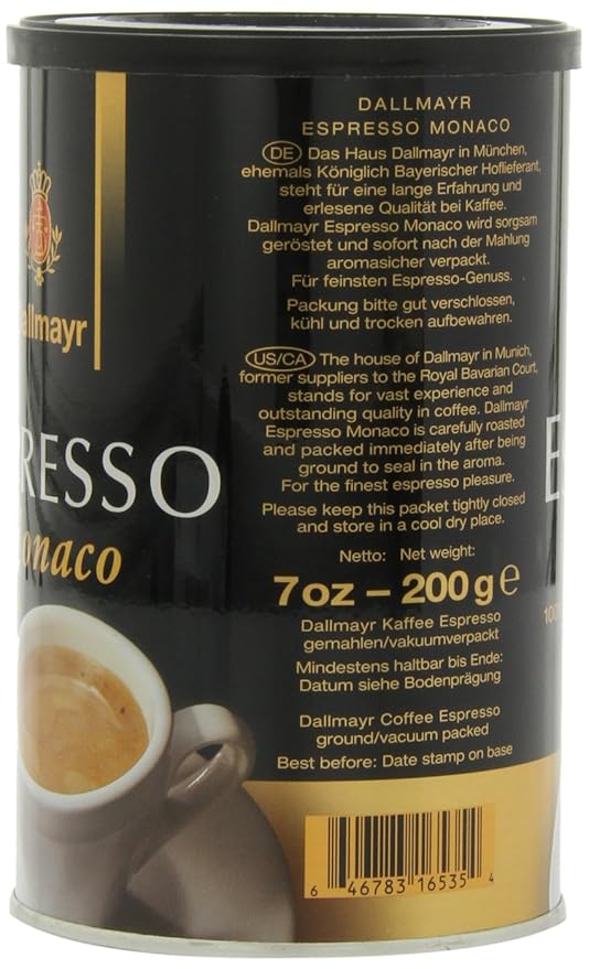 Dallmayr Gourmet Coffee Espresso Monaco (Ground) 7-Ounce Tins (Pack of 4)