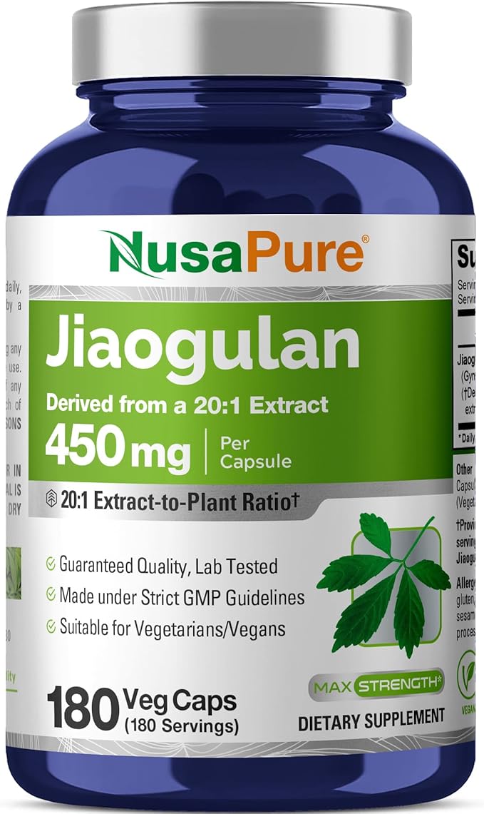 NusaPure Jiaogulan Capsules 450 mg 180 Veg Capsules (Non-GMO Vegan)