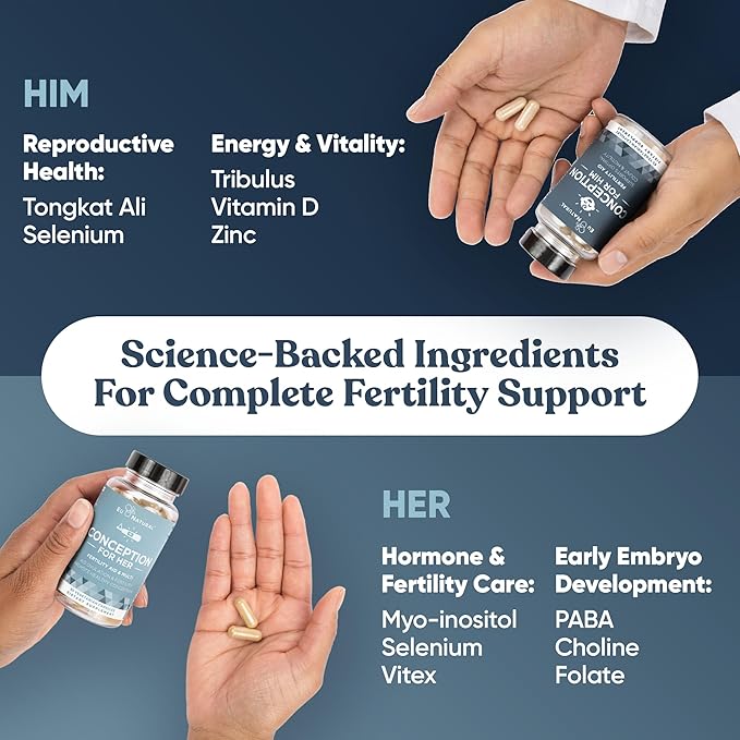 Conception for Her &amp Conception for Him Bundle - Fertility Supplements for Couples - Hormonal Balance Cycle &amp Ovulation Support + Sperm Count Motility &amp Strength - 120 Vegetarian Capsule