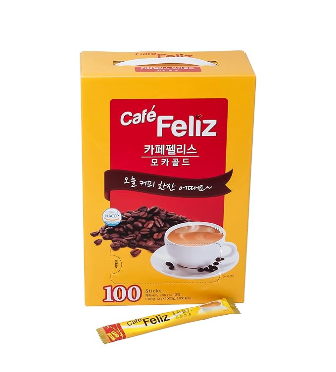 KOREA Cafe Feliz Mocha Gold Instant Coffee Mix 3-in-1 Korean Instant Coffee single serve 0.42oz(12g) per Stick 100 Sticks