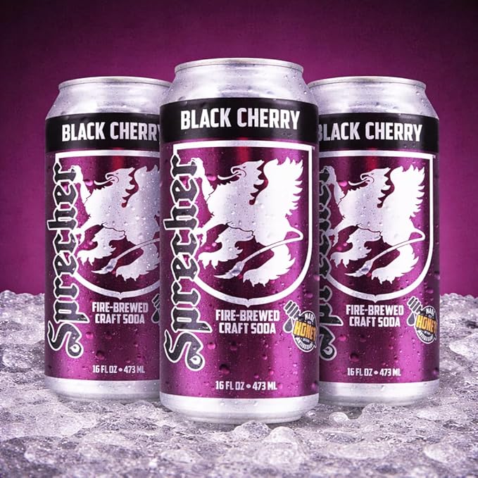 Sprecher Black Cherry Soda 16 fl oz Cans (12 Pack) Fire-Brewed with Real Honey &amp Door County Cherry Juice – Handcrafted Caffeine-Free Gourmet Beverage