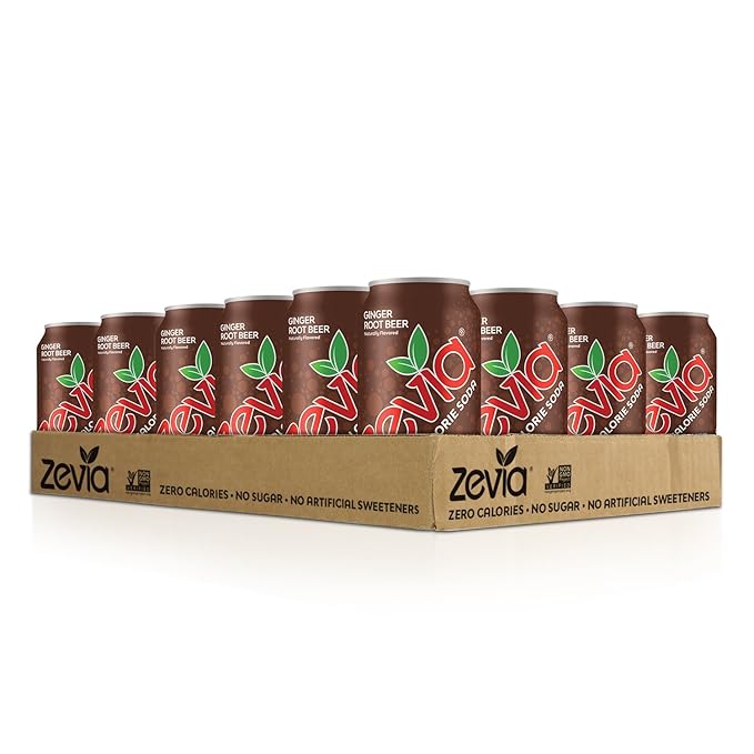 Zevia Zero Calorie Soda Ginger Root Beer and Cream Soda 12 and 16 Ounce Cans