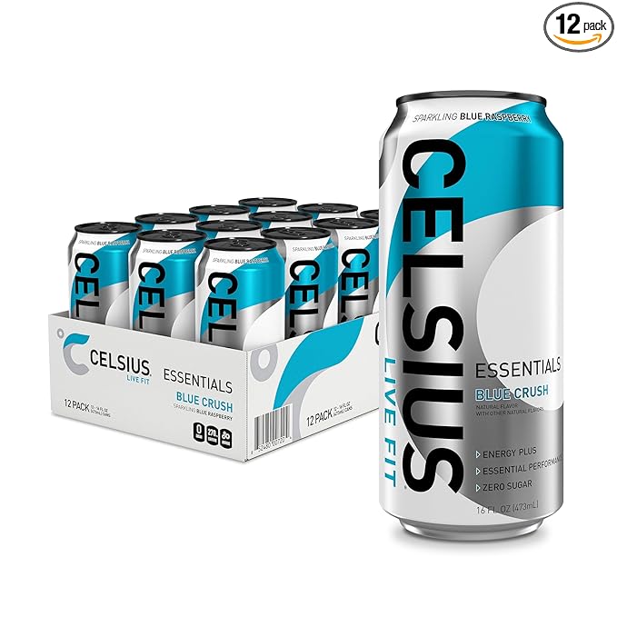 CELSIUS ESSENTIALS™ Sparkling Blue Crush Sugar Free Performance Energy Drink 16 Fl Oz (Pack of 12)