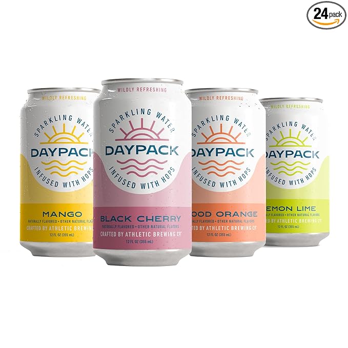 Athletic Brewing Company Daypack Sparkling Water Infused With Hops Gluten Free &amp Vegan Soda Water Zero Calorie Natural Flavors Variety Pack 24 Count 12 FL Oz Cans