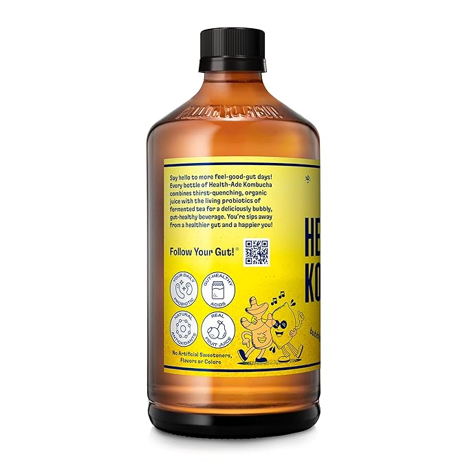 Health-Ade Kombucha Tea Organic Drink Fermented Tea with Living Probiotics Detoxifying Acids Supports Gut Health Non-GMO Vegan Gluten Free 12 Pack (16 Fl Oz Bottles) Ginger-Lemon