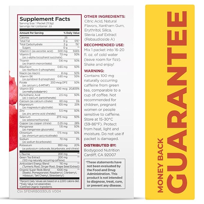 Pureboost Superfoods Clean Energy Booster Refreshing Energy Drink Mix with 7 Organic Red Superfoods Beet Hibiscus Pomegranate and Vitamins. Sugar-Free No Sucralose (Red Burst 30 Count)