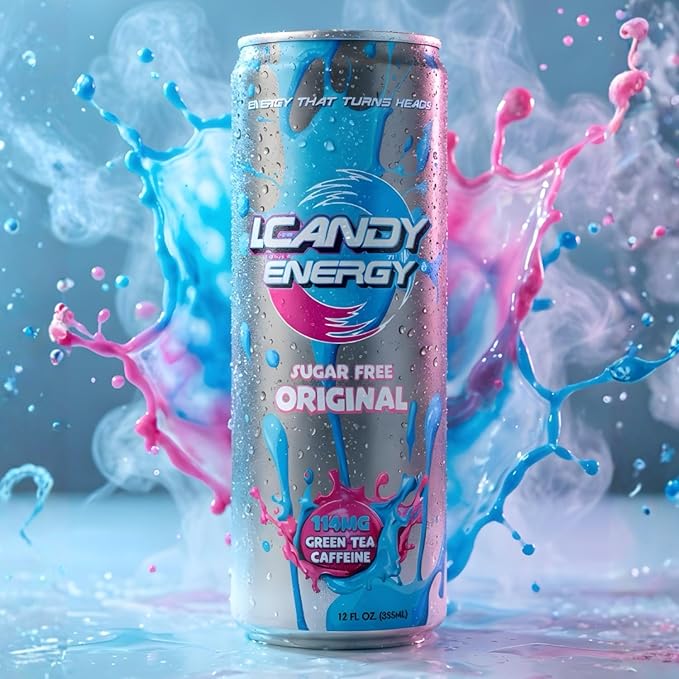 I.CANDY Energy Drink Variety Pack Original Cotton Candy Sugar Free 12 Fl Oz Cans Natural Caffeine with B3 B6 B12 Vitamins Bold Flavor No Crash Beverage