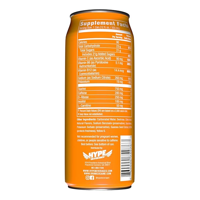 Energy Drink - Highly Caffeinated Energy Supplement (12 Pack) - 280 Mg Caffeine And Vitamins In Each 12oz Can - Tasty Peach Mango Flavor To Satisfy Sweet Cravings - The Rush Will Last You All Day!