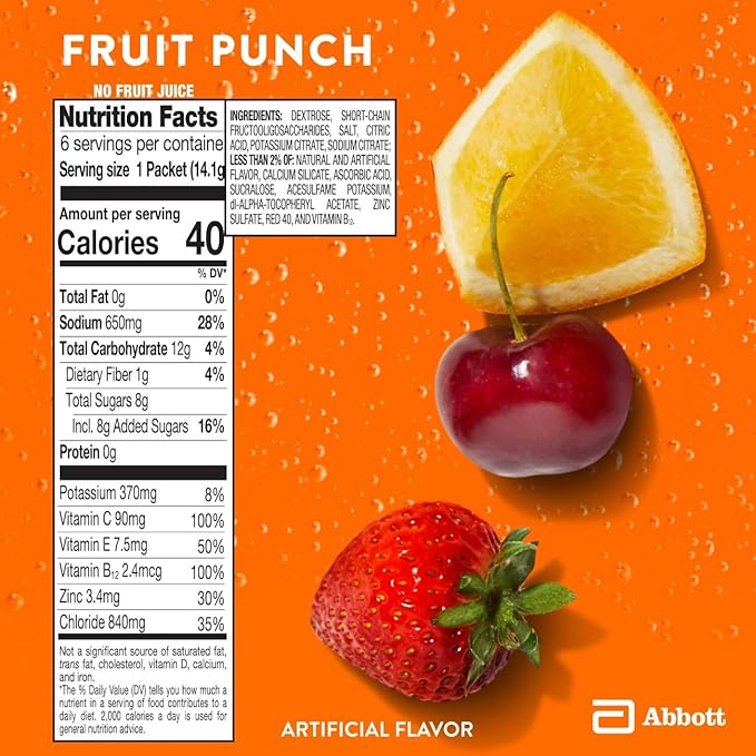 Pedialyte with Immune Support Electrolyte Drink Powder with Vitamin C and Zinc Advanced Hydration Fruit Punch 36 Powder Packets