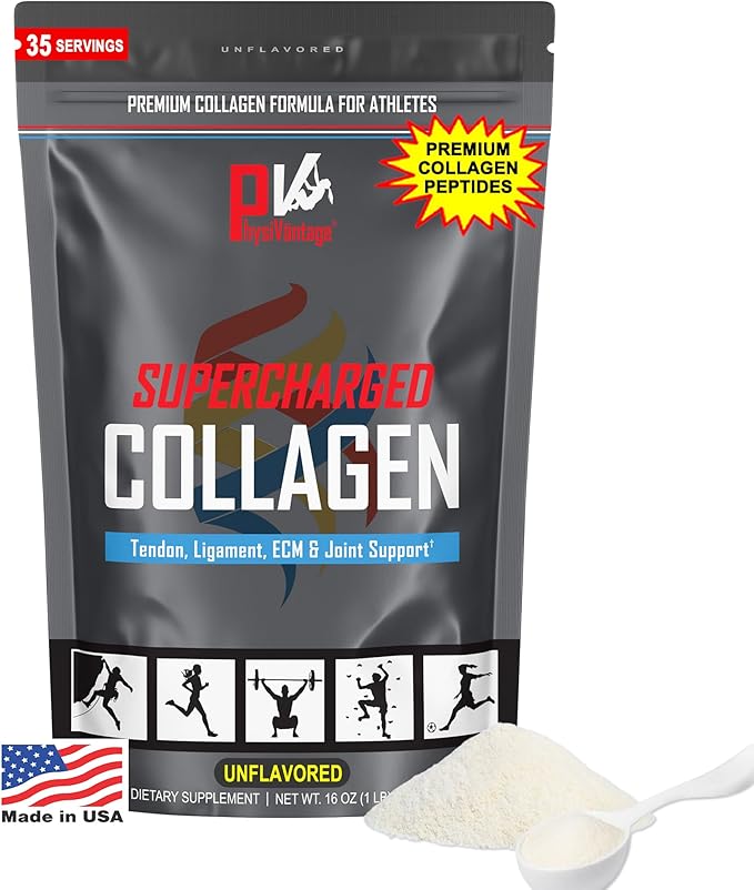 PhysiVantage Supercharged Collagen Peptides Powder - Unflavored &amp Organic Greens Powder