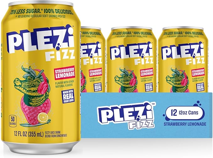 PLEZi FiZZ Sparkling Juice Drink Variety Pack – Orange Mango Cherry Limeade &amp Strawberry Lemonade – No Added Sugar Low Sugar Soda Alternative with Real Fruit Juice &amp Fiber – 12 Fl Oz (36 Pac