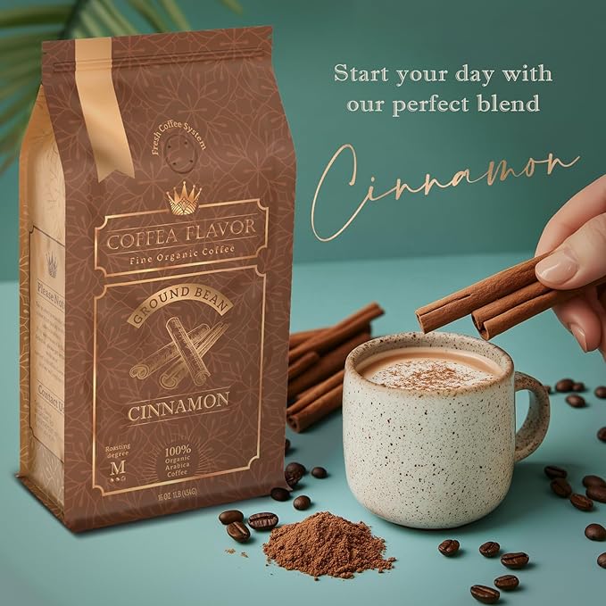 Flavored Ground Coffee – Cinnamon 100% Arabica Single Origin Medium Roast USDA Organic Naturally Flavored – by Coffea Flavor