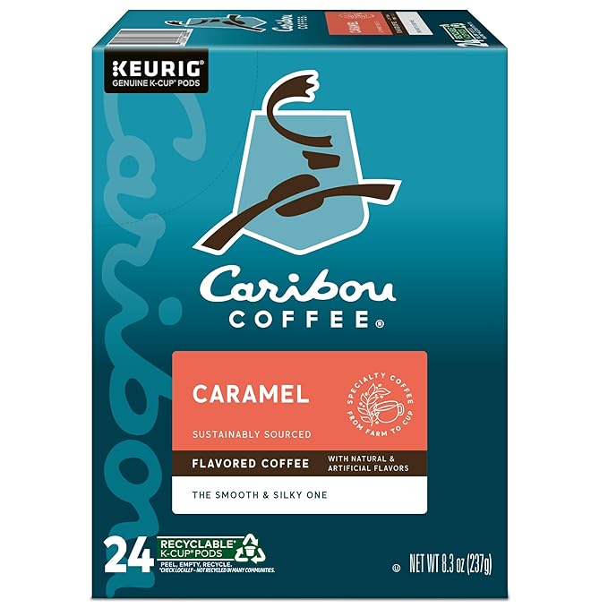 Caribou Coffee Caramel Flavored Coffee Single Serve Keurig K-Cup Pods Medium Roast Coffee 96-Count Box (Pack of 4)