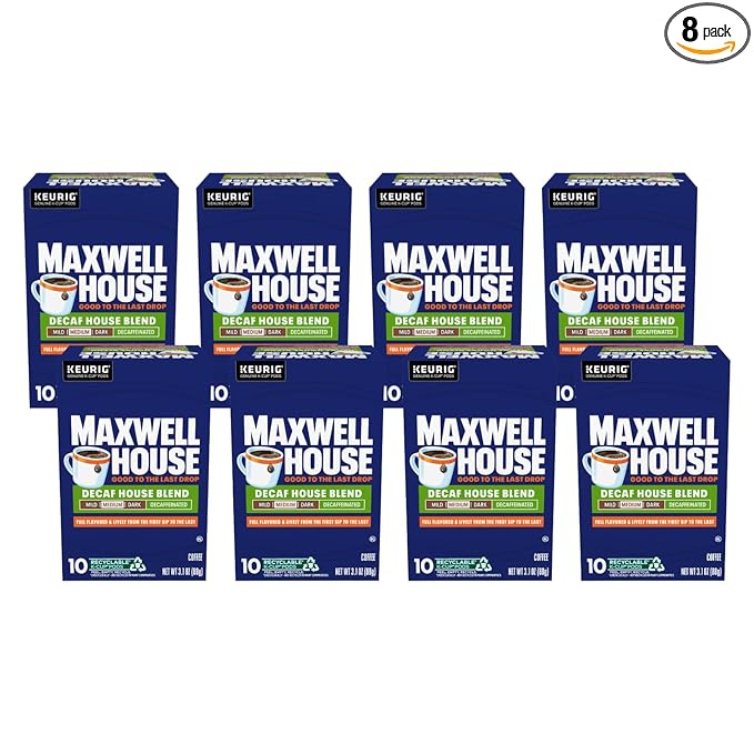 Maxwell House Decaf House Blend Medium Roast K-Cup Coffee Pods 10 CT (Pack of 8)