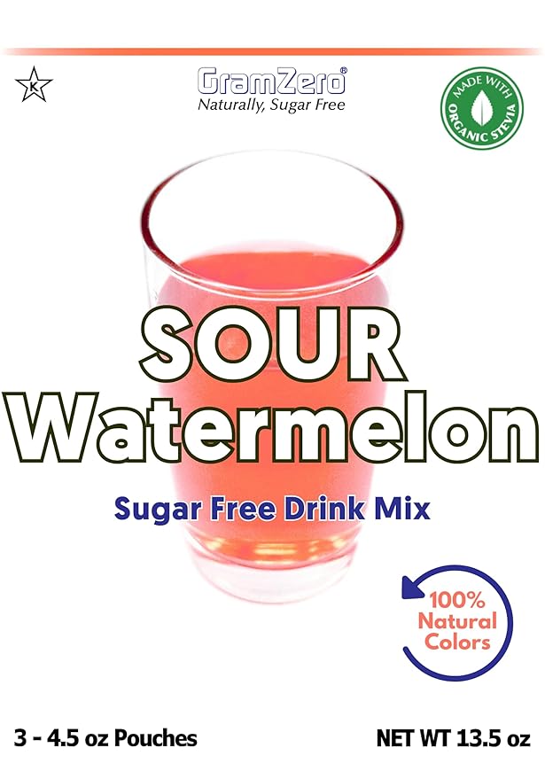 GramZero Sour Watermelon Zero Calorie Sugar Free Drink Mix Great For Nutrition Club Loaded Tea Stevia Sweetened