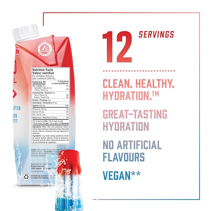 BioSteel Sports Drink Great Tasting Hydration with 5 Essential Electrolytes Ice Pop Flavor 16.7 Fluid Ounces 12-Pack