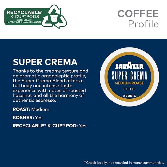 Lavazza Super Crema Single Serve Keurig K-Cup Pods Medium Espresso Roast Coffee 88 Count (4 Packs of 22)