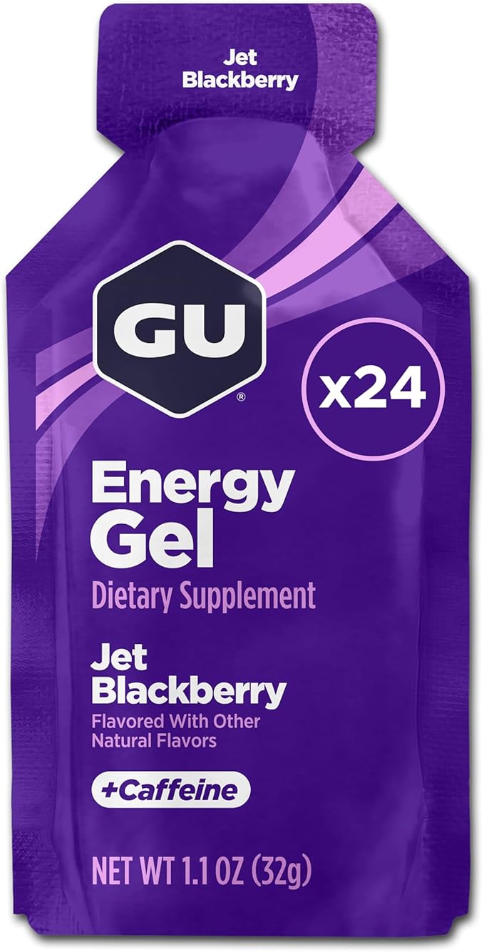 GU Energy Original Sports Nutrition Energy Gel Jet Blackberry 24 Count Box (123044)