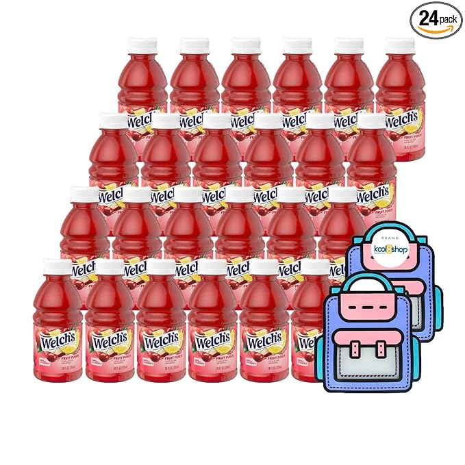 Welch’s Fruit Punch Juice Drink 10 fl oz Plastic Bottle 24 Pack + 2 Reusable Snack Bags by KOOL8SHOP Infinite Deals