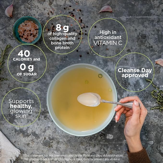 Collagen Bone Broth - Infused with Collagen Peptides and Vitamin C for Immune Health - Roasted Chicken and Herb Flavor - 0.5 Oz Packets - 15 Servings