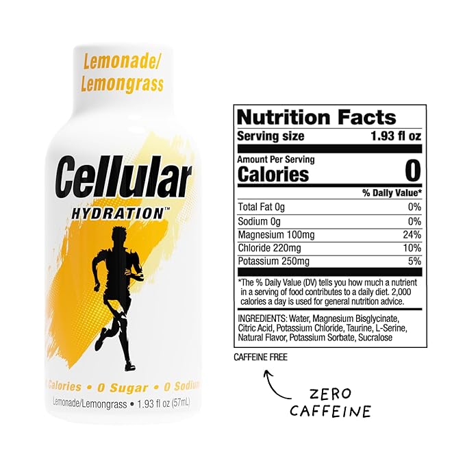 Cellular Hydration Electrolyte Shots 12-Pack – Supports Endurance Muscle Function &amp Workout Recovery – Magnesium Potassium &amp Taurine – Zero Sugar Zero Sodium – Lemonade
